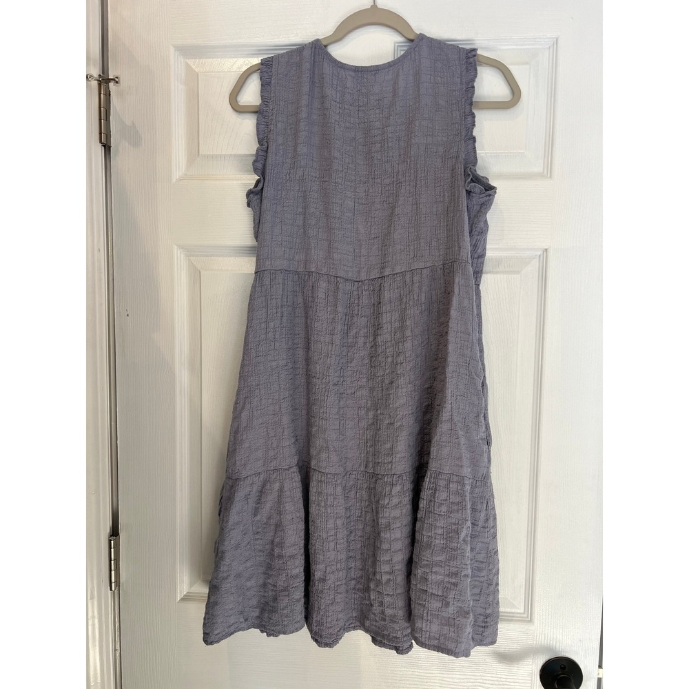 Sonoma Tiered Dress Rayon Blend Textured Ruffle Shoulder Boho Lavender Blue M - Picture 2 of 8